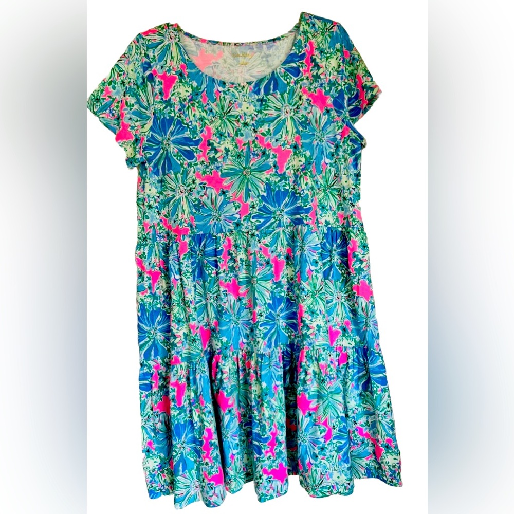 Lilly Pulitzer Geanna Short Sleeve Dress Soleil Pink Good Hair Day Size L NW)T